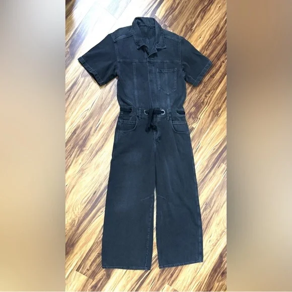 Free People Edison Black Denim Jumpsuit Coveralls Moxie - Picture 2 of 10